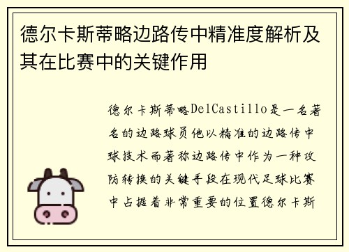 德尔卡斯蒂略边路传中精准度解析及其在比赛中的关键作用